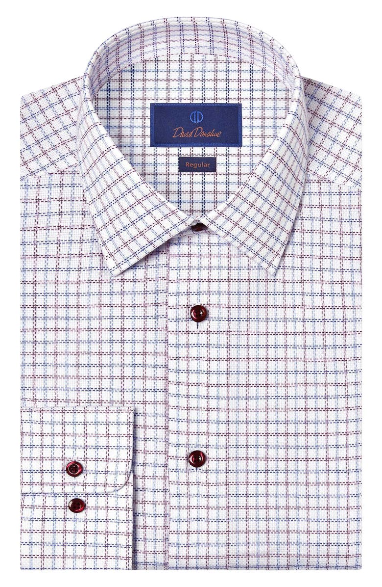 David Donahue Regular Fit Check Cotton Dobby Dress Shirt, Main, color, Blue/ Berry