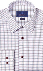 David Donahue Regular Fit Check Cotton Dobby Dress Shirt