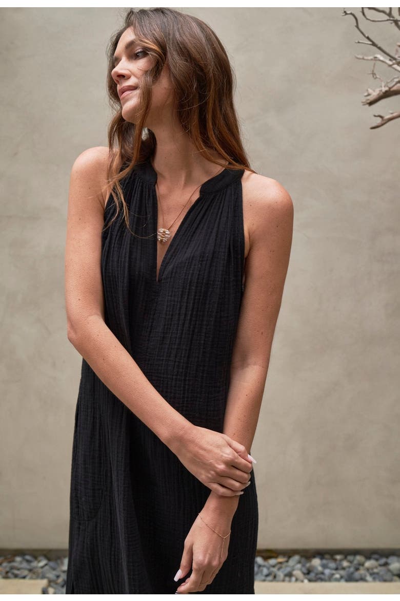 Sleeveless Gauze Midi Dress with Pockets, Alternate, color, Black
