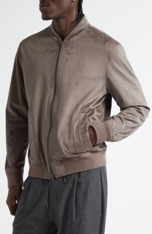 Herno Faux Suede Bomber Jacket In Brown