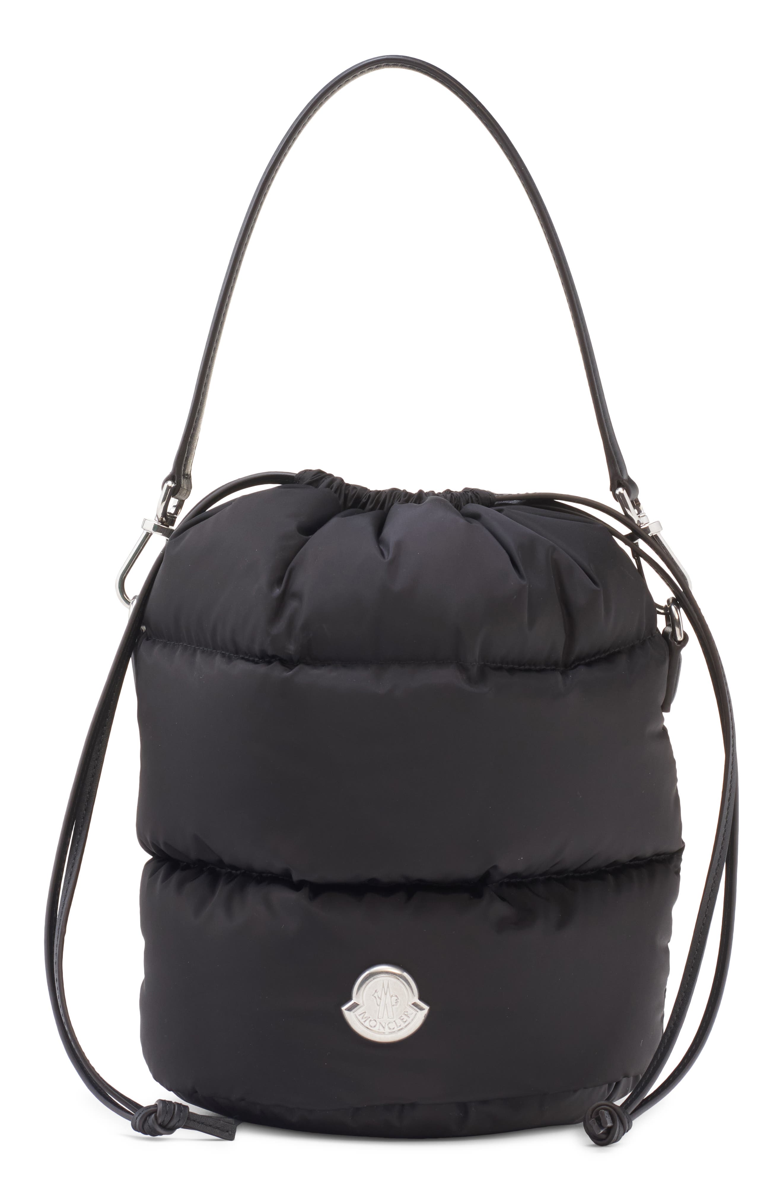 Moncler Caradoc Quilted Puffer Bucket Bag, Main, color, Black
