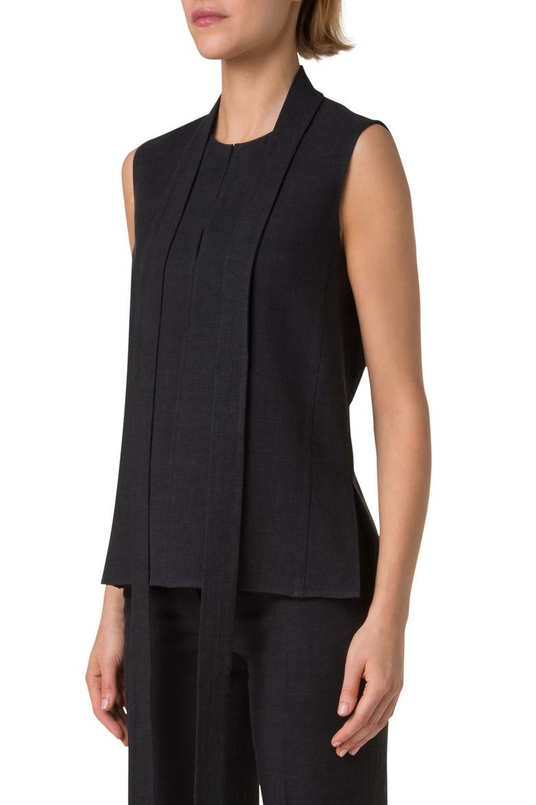 Sleeveless Linen & Wool Blouse, Alternate, color, BLACK