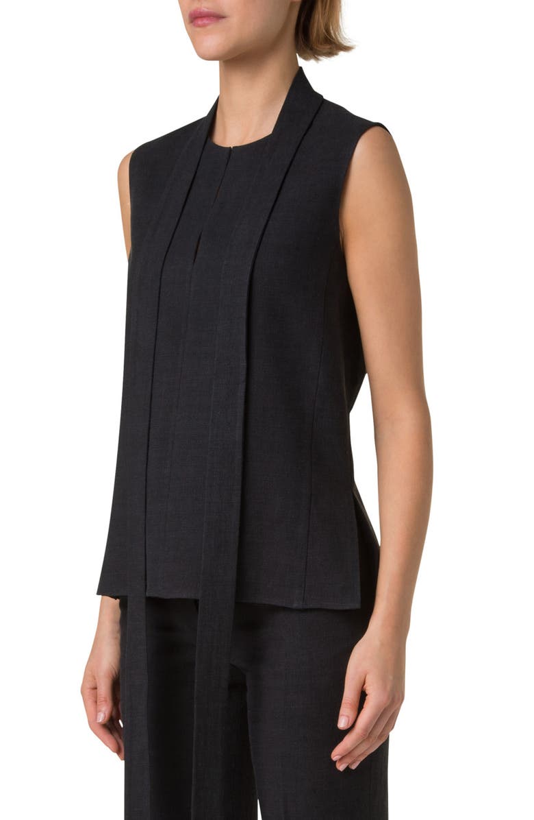 Akris Sleeveless Linen & Wool Blouse, Alternate, color, Black