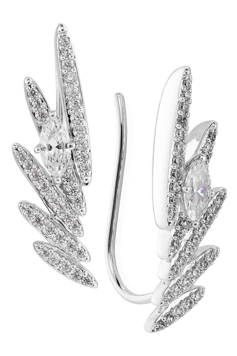 Leah Pavé Wing Ear Crawlers, Main, color, RHODIUM