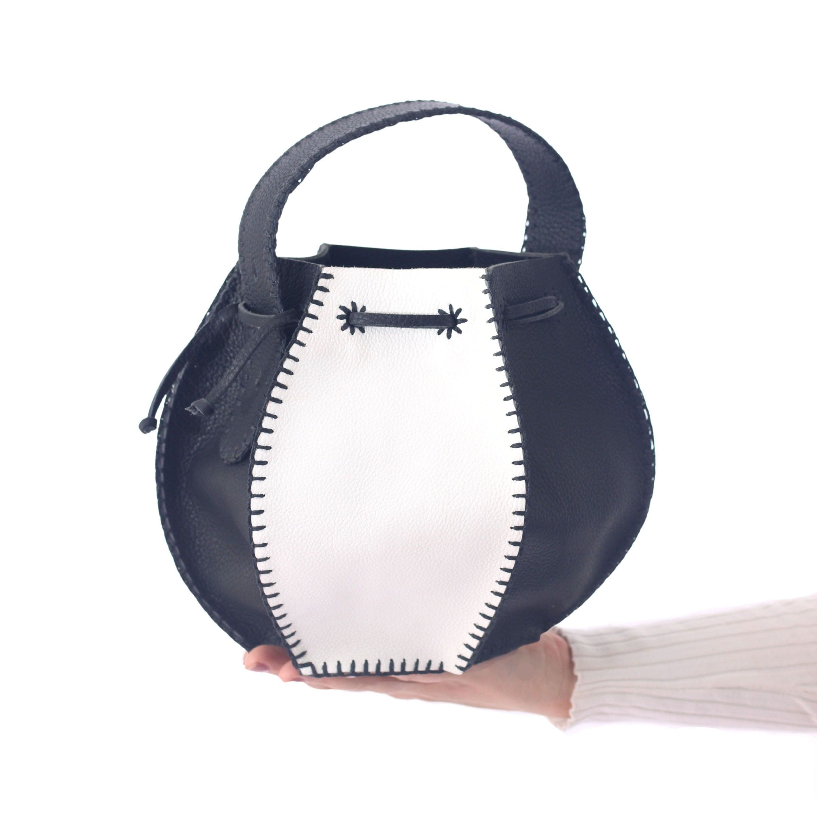 Carlos Falchi Tall Bucket Top Grain Leather Bag, Alternate, color, Black And White