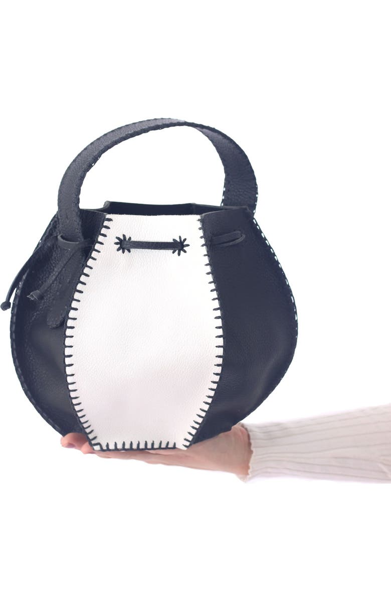 Carlos Falchi Tall Bucket Top Grain Leather Bag, Alternate, color, Black And White