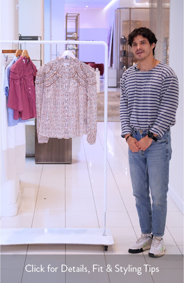 Christa Print Cotton Ruffled Button-Up Shirt, sales video thumbnail