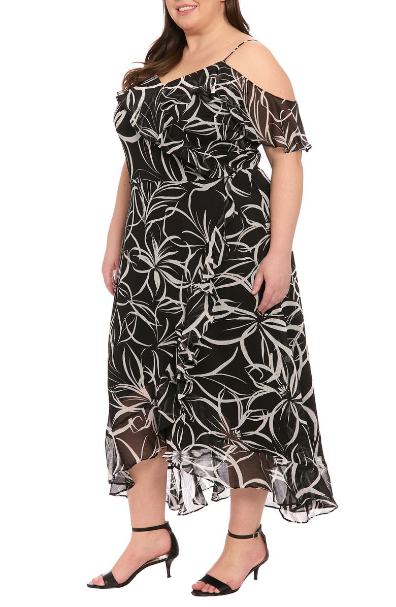 London Times Cold Shoulder Wrap Maxi Dress, Alternate, color, Black/ White