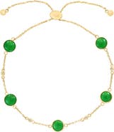 EFFY 14K Yellow Gold Bezel Set Green Jade & White Sapphire Station Adjustable Slide Bracelet