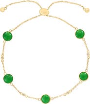 EFFY 14K Yellow Gold Bezel Set Green Jade & White Sapphire Station Adjustable Slide Bracelet