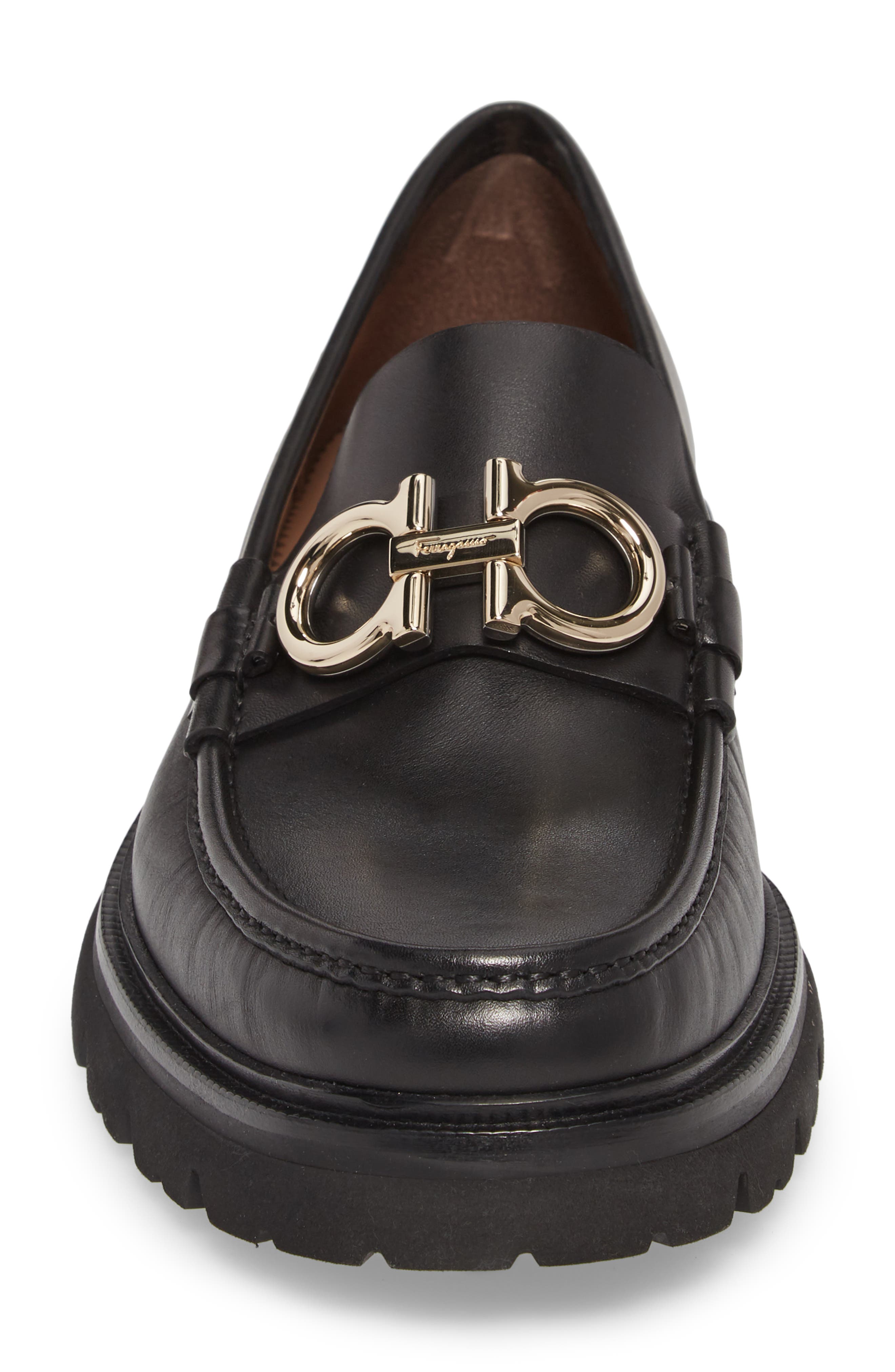 FERRAGAMO Bleecker Reversible Bit Lugged Loafer, Alternate, color, Nero Leather