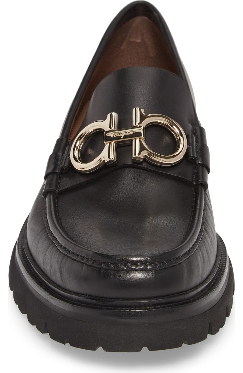 FERRAGAMO Bleecker Reversible Bit Lugged Loafer, Alternate, color, Nero Leather