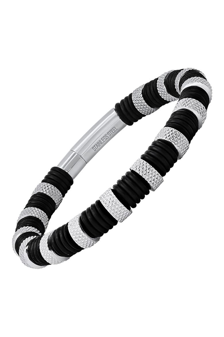 Men's Black Rubber & Stainless Steel Bracelet, Alternate, color, TWO TONE BLACK