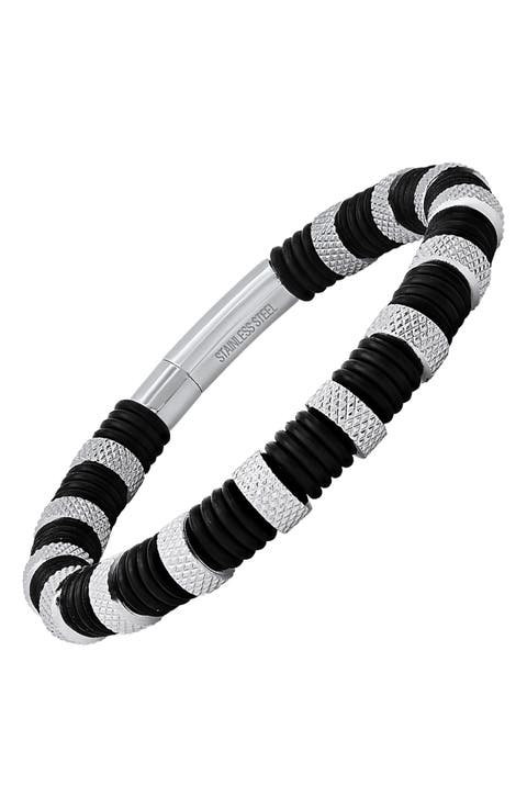 Men's Black Rubber & Stainless Steel Bracelet
