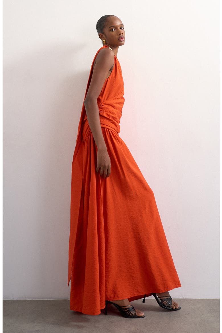 Scarf Neck Plunge Maxi Dress, Alternate, color, ORANGE