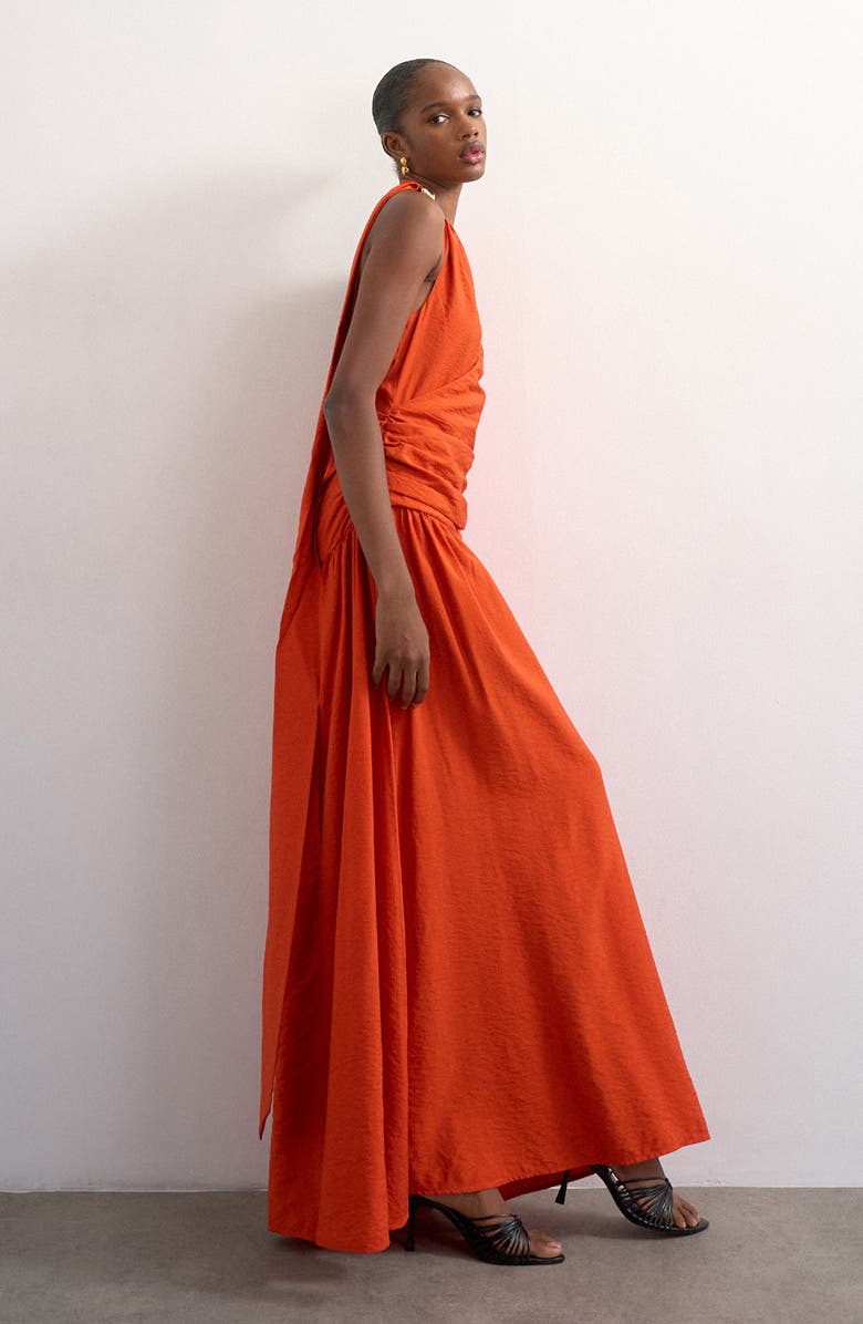Topshop Scarf Neck Plunge Maxi Dress, Alternate, color,