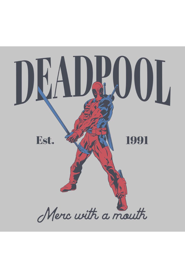 Junior's Marvel Deadpool Merc with a Smile  Graphic T-Shirt, Alternate, color, Athletic Heather