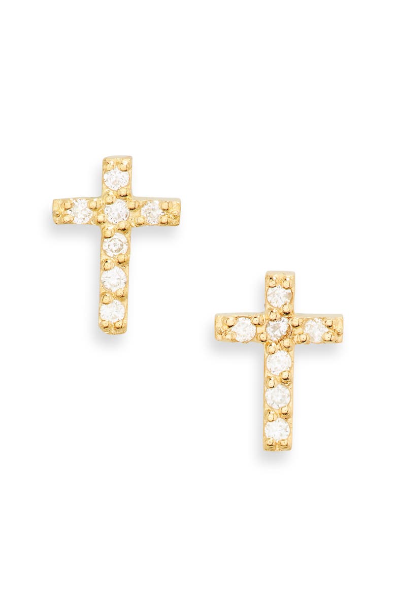 Bony Levy 18K Yellow Gold Petite Diamond Cross Stud Earrings - 0.05 ctw, Main, color, Rd0.05 18Kyg