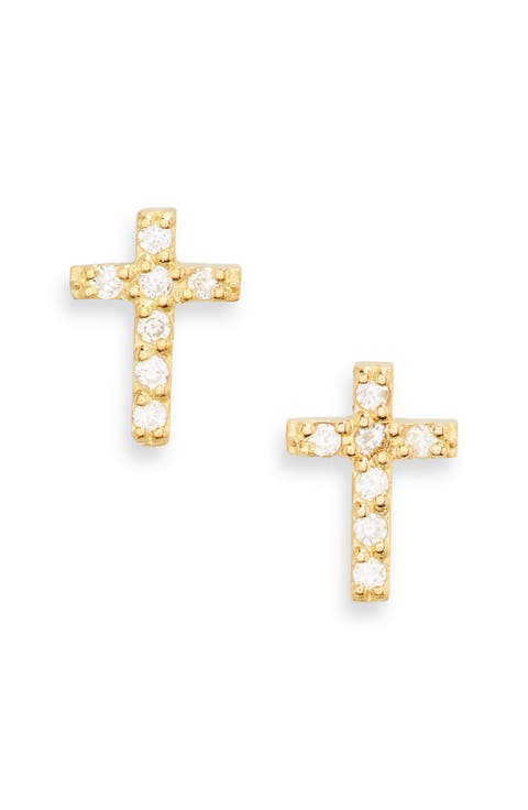 18K Yellow Gold Petite Diamond Cross Stud Earrings - 0.05 ctw
