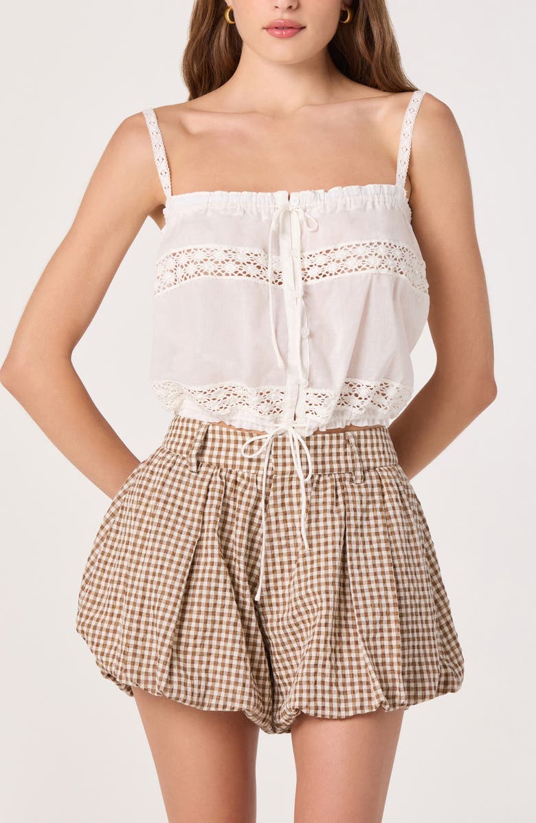 ASTR the Label Margeen Cotton Gingham Bubble Shorts, Alternate, color, Brown Gingham