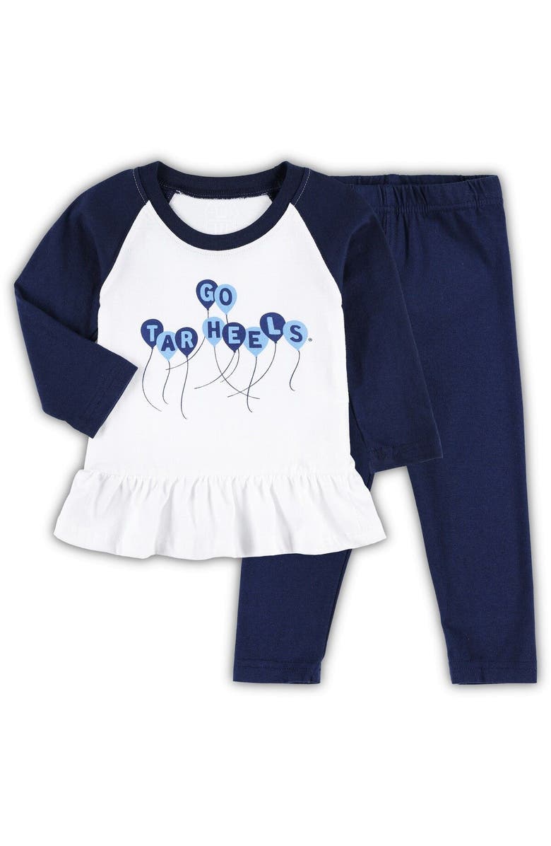 Wes & Willy Girls Infant Wes & Willy Navy/White North Carolina Tar Heels Balloon Raglan 3/4-Sleeve T-Shirt & Leggings Set, Main, color, 