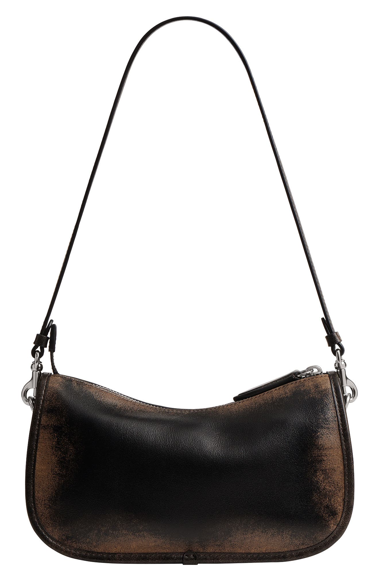 COACH Waverly Loved Leather Shoulder Bag, Alternate, color, Black Brown