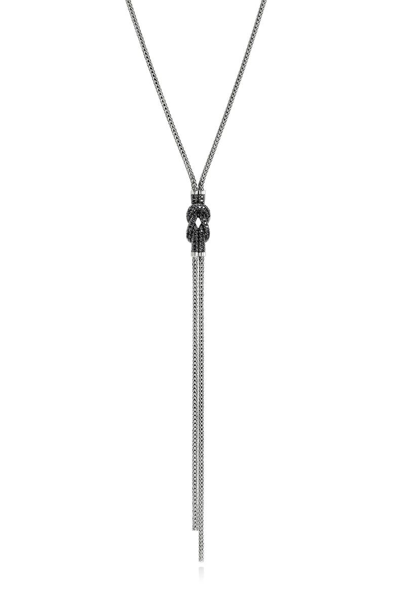 Love Knot Y-Necklace, Black Sapphire, Main, color, SILVER BLACK