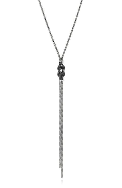 Love Knot Y-Necklace, Black Sapphires