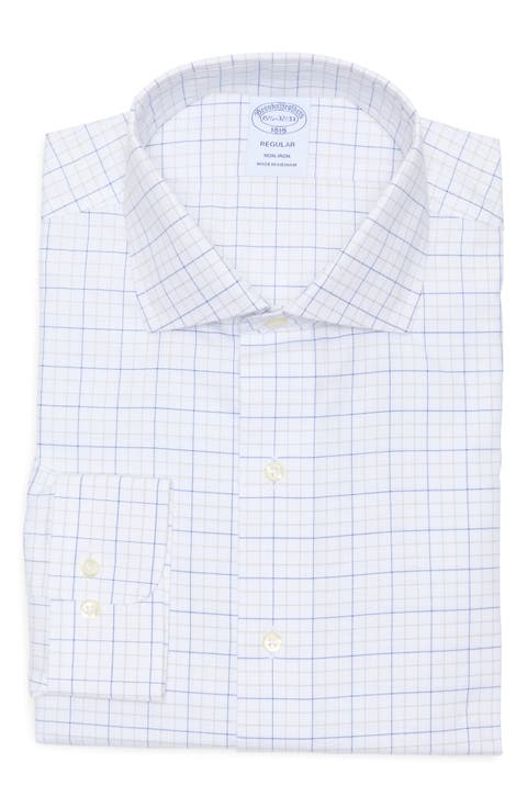 Grid Print Non-Iron Regular Fit Dress Shirt (Regular, Big & Tall)