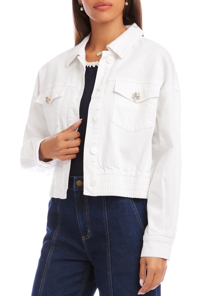 Jewel Button Denim Jean Jacket, Alternate, color, OFF WHITE