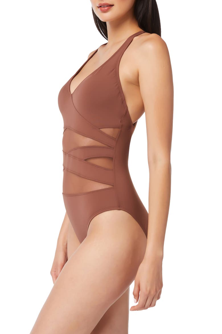 Don't Mesh with Me One-Piece Swimsuit, Alternate, color, CHOC TRUFFLE