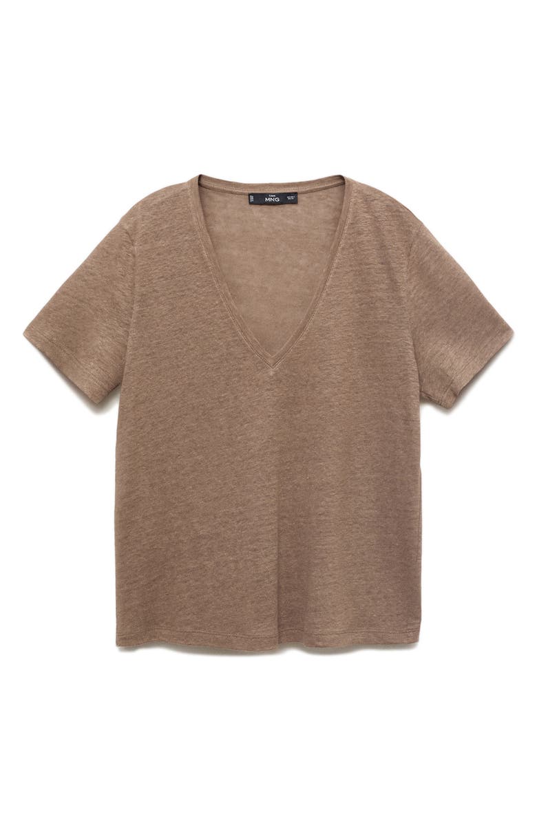 MANGO V-Neck Linen T-Shirt, Main, color, Light/ Pastel Brown
