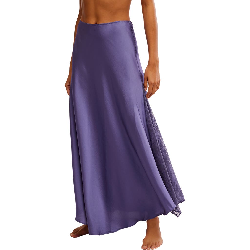 Shop Free People Make You Mine Lace Inset Satin Maxi Slip Skirt In Heron