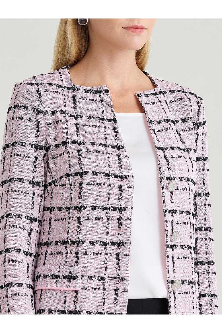 Tailored Plaid Jacquard Knit Jacket, Alternate, color, Cherry Blossom/White/Black