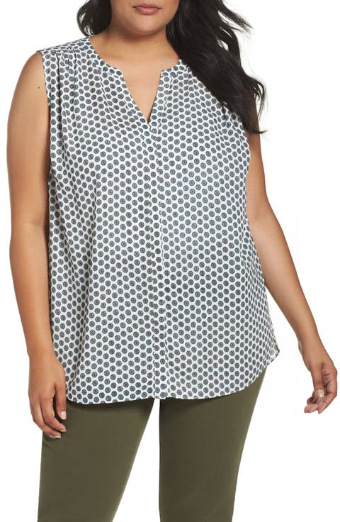 Print Sleeveless Pleat Back Top (Plus Size)