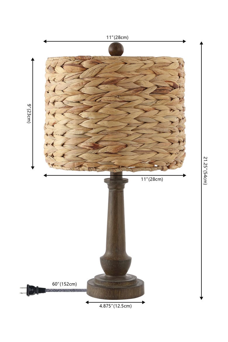 Leona 21.25" Rustic Farmhouse Handwoven Water Hyacinth/Resin LED Table Lamp, Brown Wood Finish, Alternate, color, Brown Wood Finish