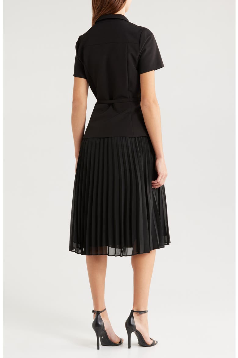 Mixed Media Midi Dress, Alternate, color, BLACK