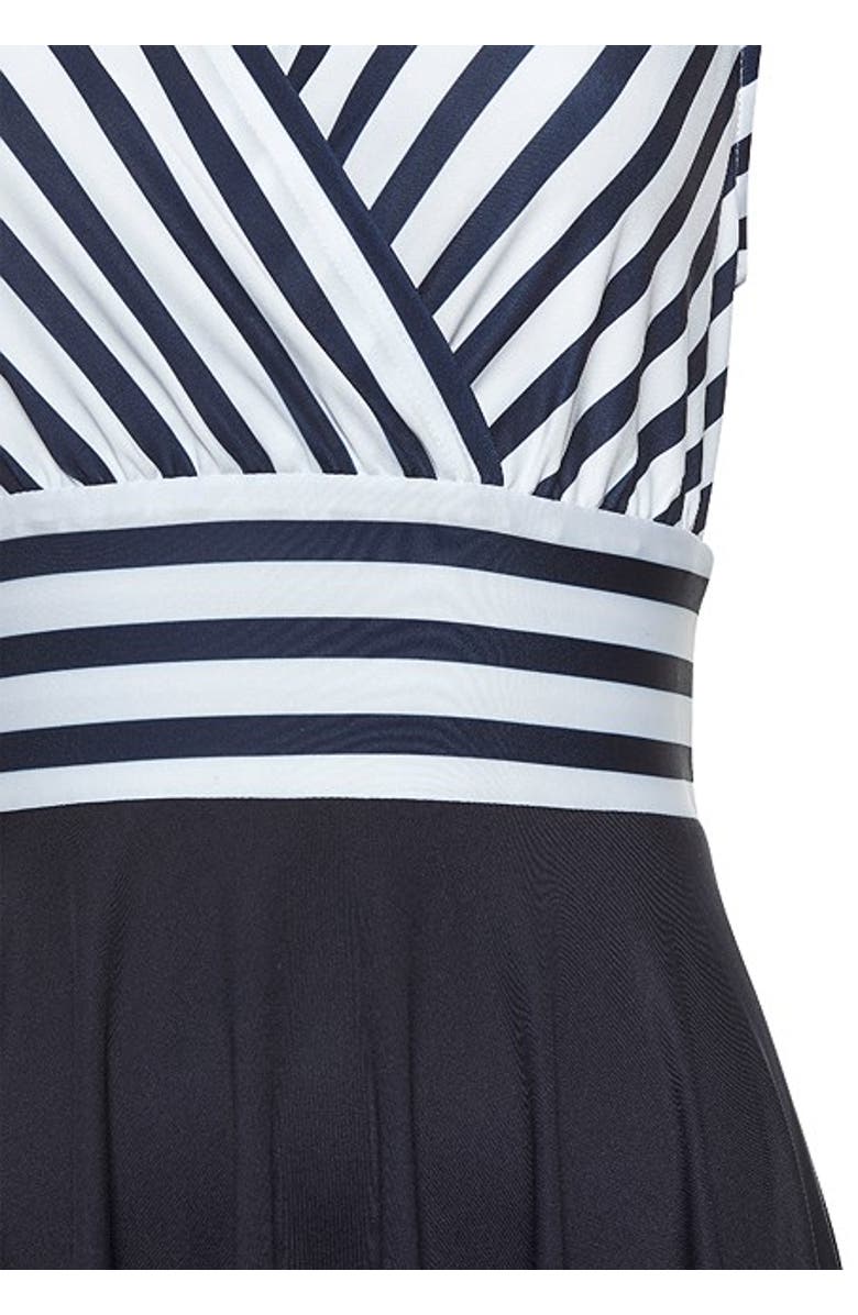 LASCANA Women's Sleeveless Wrap Look Dress, Alternate, color, Navy Multi