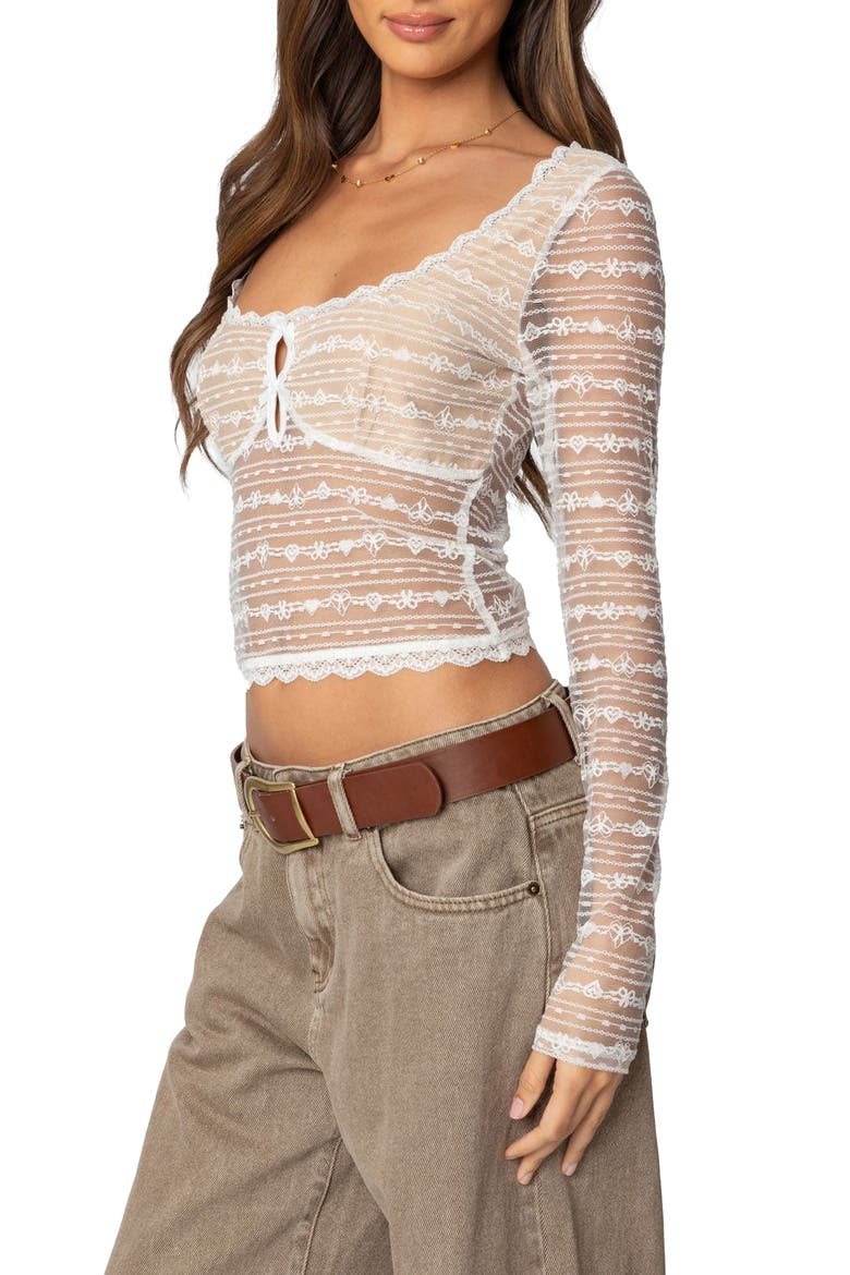Heart & Bow Sheer Lace Top, Alternate, color, WHITE
