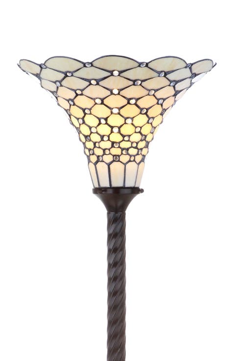 White Tiffany-Style 70" Torchiere LED Floor Lamp, Bronze