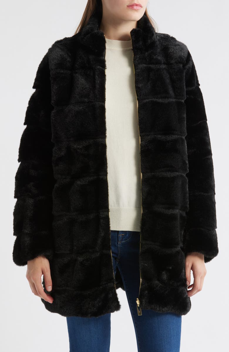 Via Spiga Wavy Reversible Faux Fur Quilted Coat, Alternate, color,