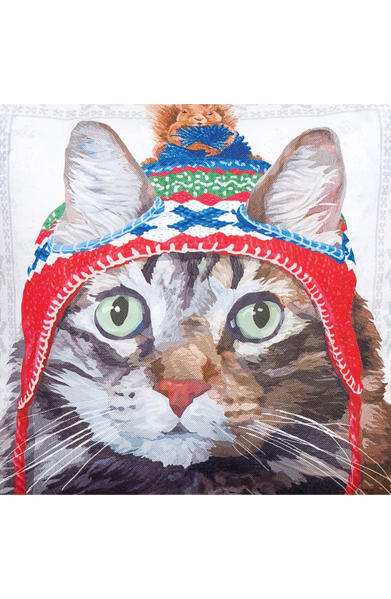C&F Home Winter Hat Cat Indoor/Outdoor Christmas Holiday Throw Pillow, 18" x 18", Alternate, color, Grey