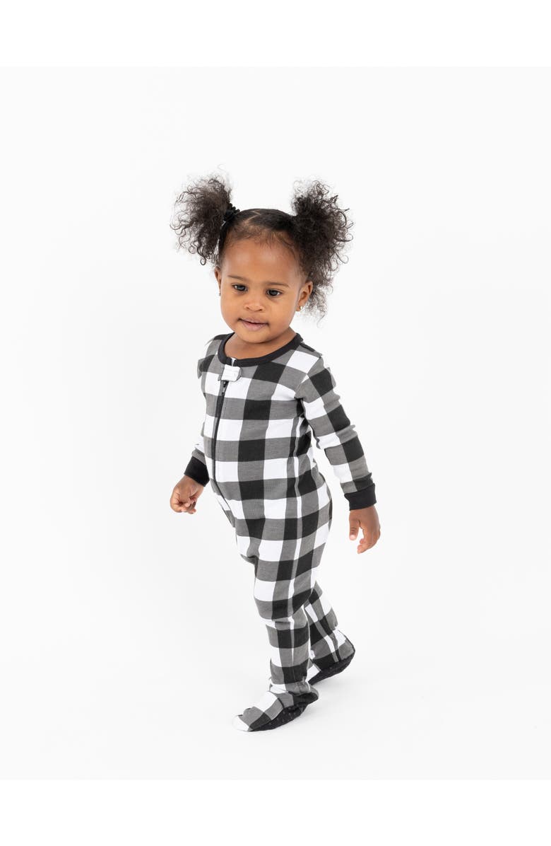 Leveret Kids Footed Plaid Cotton Matching Family Holiday Pajamas, Alternate, color, Plaid Black & White