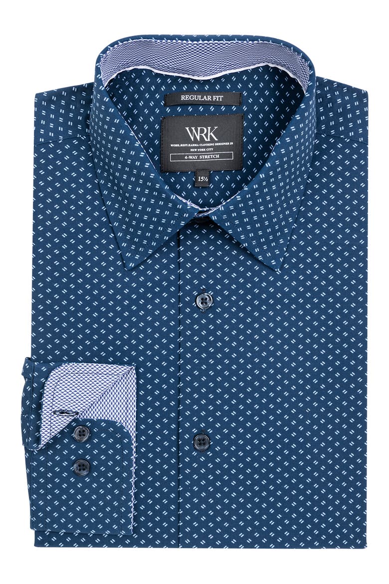 Regular Fit Dash Print Performance Dress Shirt, Alternate, color, NAVY