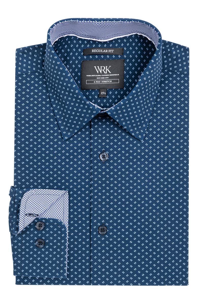 W.R.K Regular Fit Dash Print Performance Dress Shirt, Alternate, color, Navy