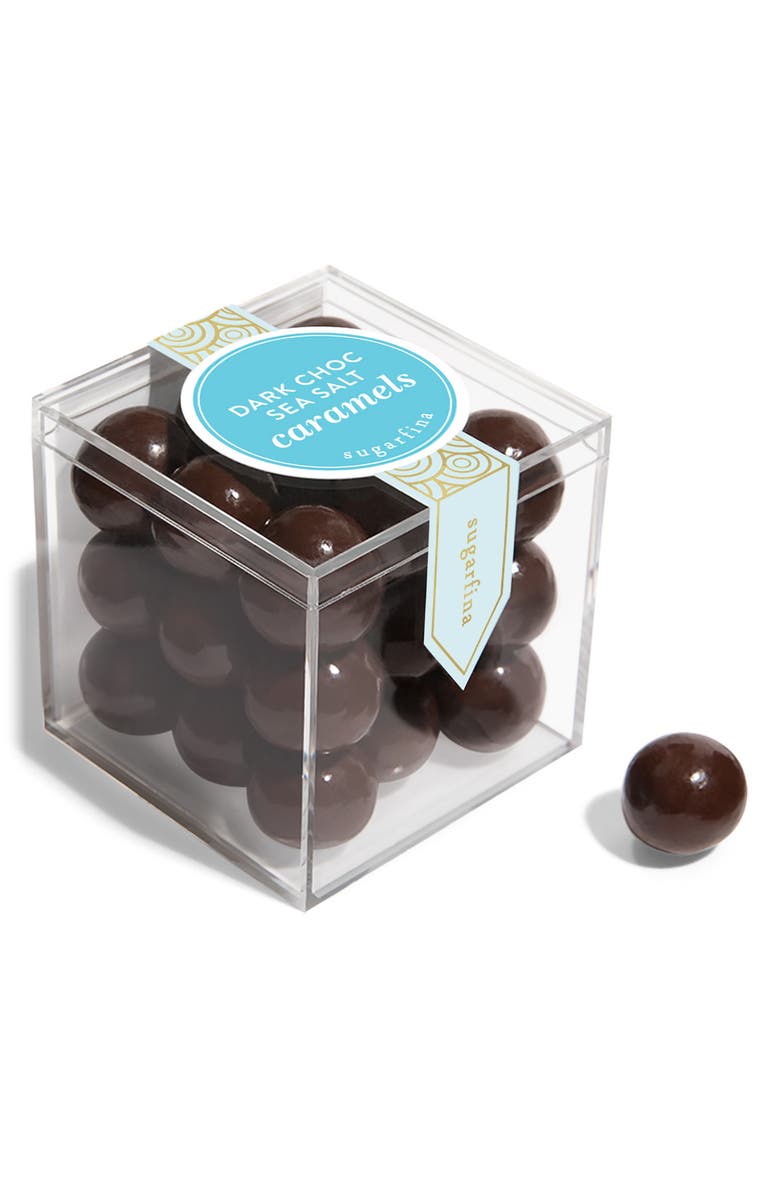 sugarfina Dark Chocolate Sea Salt Caramels Candy Cube, Main, color, Clear