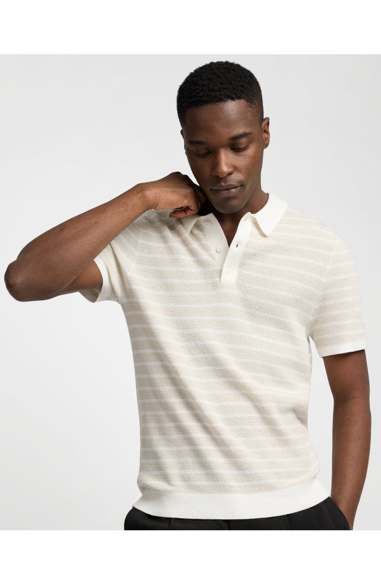 Onia Cotton Textured Knit Polo Tee, Alternate, color, Stone/Egret