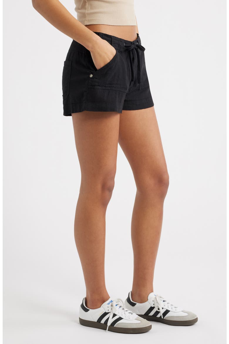 Linen & Cotton Drawstring Shorts, Alternate, color, BLACK
