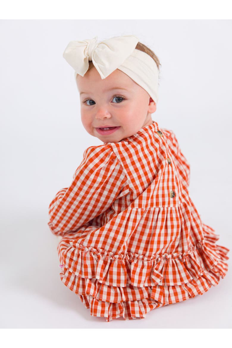 Baby Girls Woven Long Sleeve Bubble Romper, Alternate, color, Classic Rust Gingham