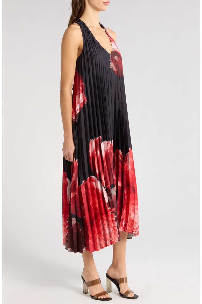 Sunburst Pleat Maxi Dress, Alternate, color, BLACK/RED FLORAL